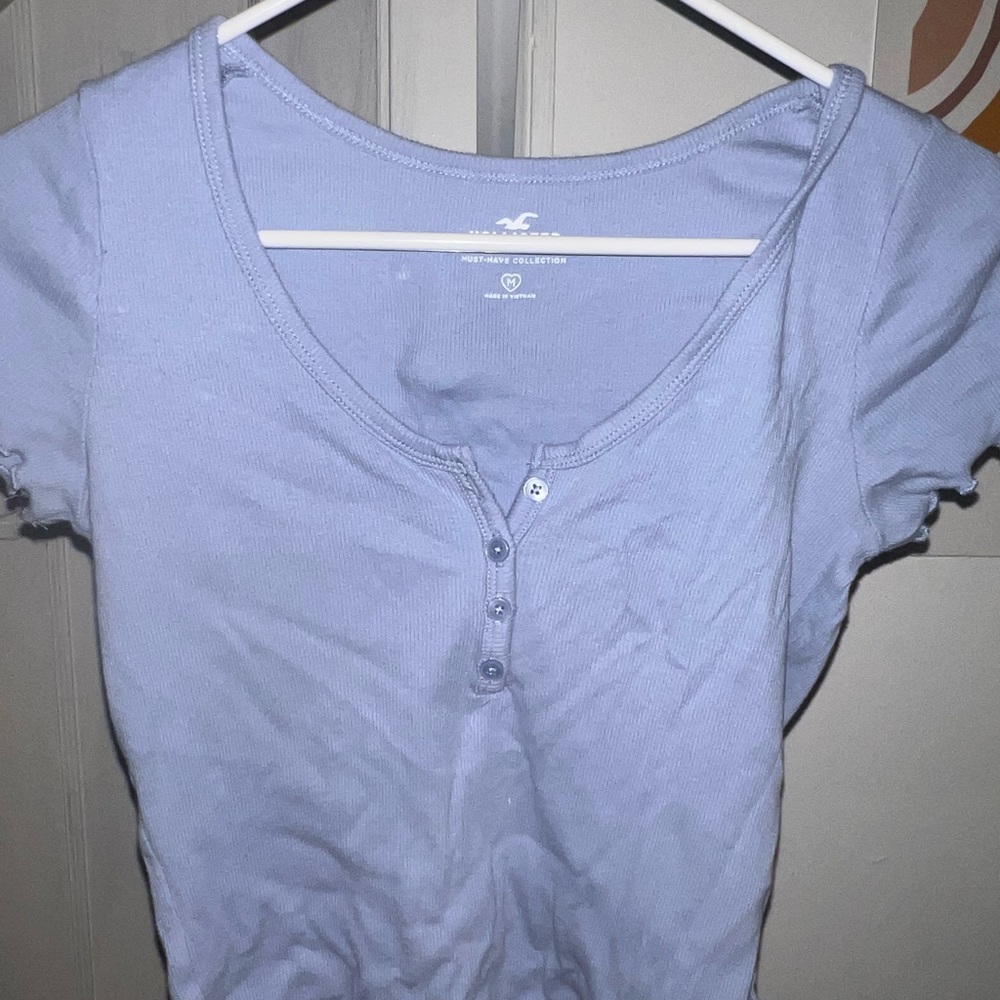 baby blue button up hollister shirt
